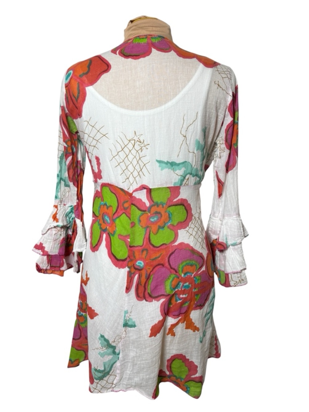 Antica Sartoria Floral Boho Tunic Top Bell Sleeve Cotton White Small - Picture 2 of 12